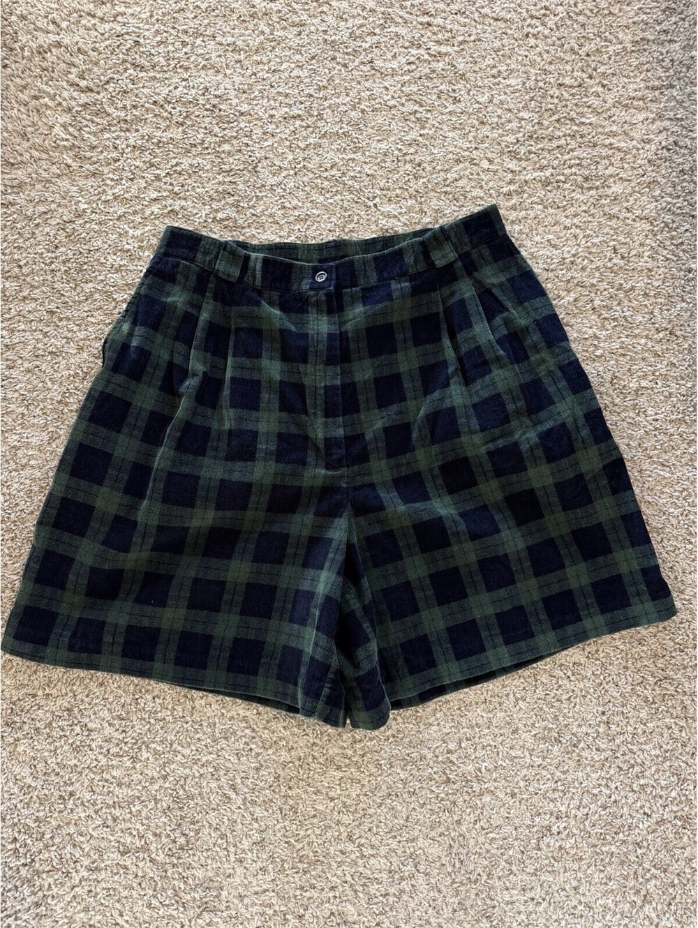 Corduroy Plaid Bermuda Shorts Black Watch Plaid Size 18w Preppy Vtg 90s Fall